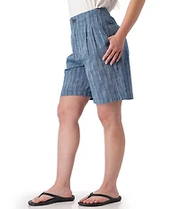 Aventura Leni Stripe Print Linen Blend Pleated Bermuda Shorts