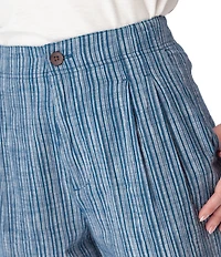 Aventura Leni Stripe Print Linen Blend Pleated Bermuda Shorts