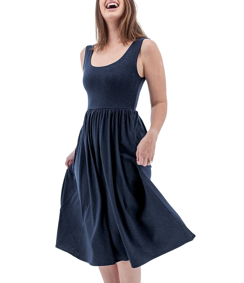 Aventura Linden Organic Cotton Blend Slub Knit Large Scoop Neck Fit & Flare Midi Dress
