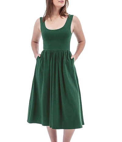 Aventura Linden Organic Cotton Blend Slub Knit Large Scoop Neck Fit & Flare Midi Dress