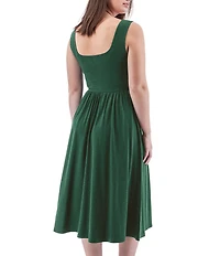 Aventura Linden Organic Cotton Blend Slub Knit Large Scoop Neck Fit & Flare Midi Dress