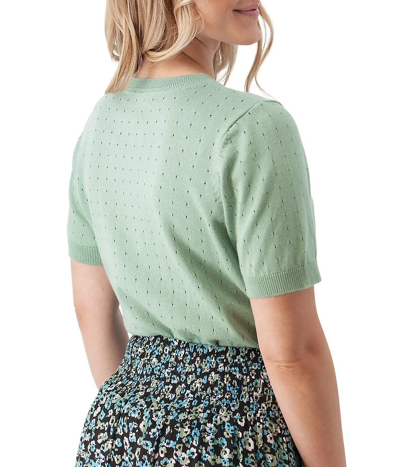 Aventura Lottie Pointelle Knit Crew Neck Short Sleeve Tee