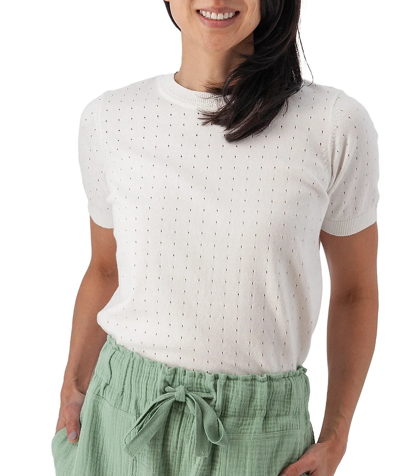 Aventura Lottie Pointelle Knit Crew Neck Short Sleeve Tee