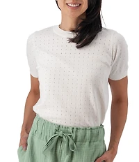 Aventura Lottie Pointelle Knit Crew Neck Short Sleeve Tee