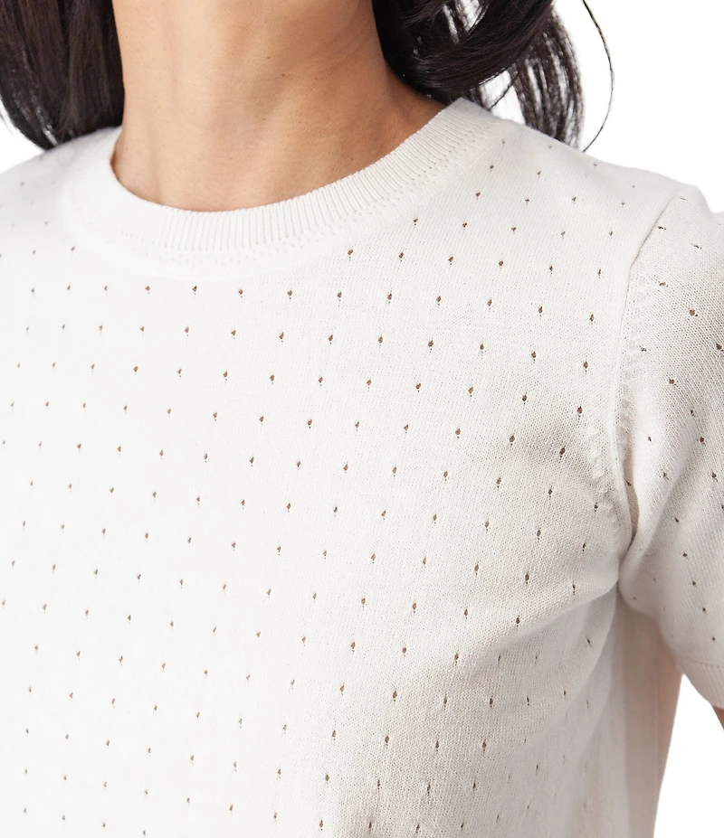 Aventura Lottie Pointelle Knit Crew Neck Short Sleeve Tee