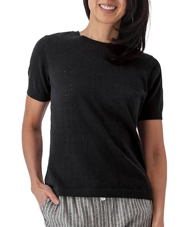Aventura Lottie Pointelle Knit Crew Neck Short Sleeve Tee