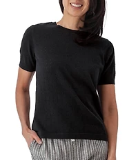 Aventura Lottie Pointelle Knit Crew Neck Short Sleeve Tee