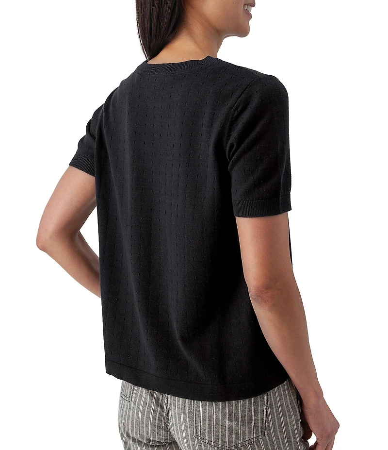 Aventura Lottie Pointelle Knit Crew Neck Short Sleeve Tee