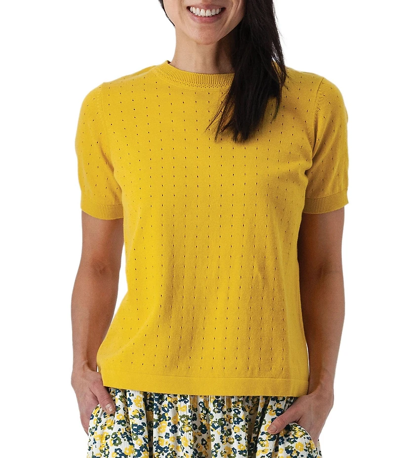 Aventura Lottie Pointelle Knit Crew Neck Short Sleeve Tee