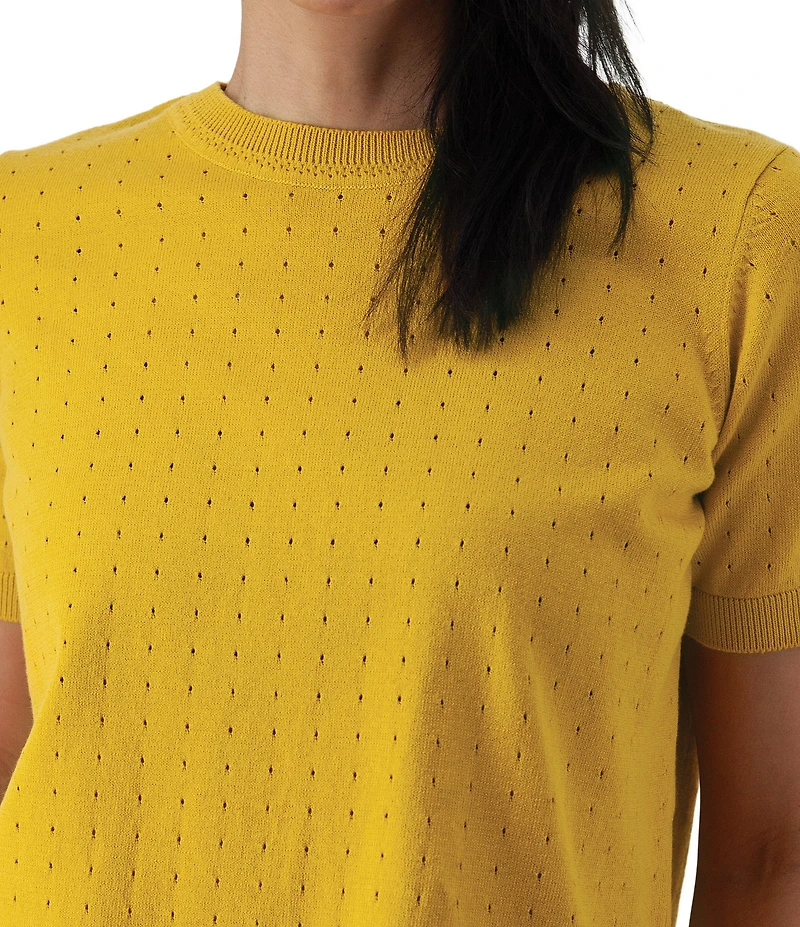 Aventura Lottie Pointelle Knit Crew Neck Short Sleeve Tee