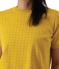 Aventura Lottie Pointelle Knit Crew Neck Short Sleeve Tee