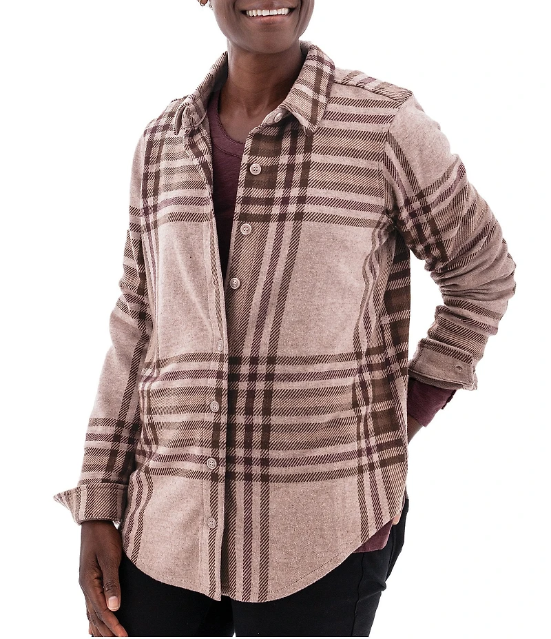 Aventura Luscious Plaid Soft Fleece Point Collar Button Front Shirt