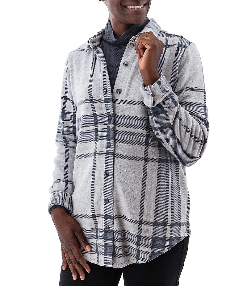 Aventura Luscious Plaid Soft Fleece Point Collar Button Front Shirt