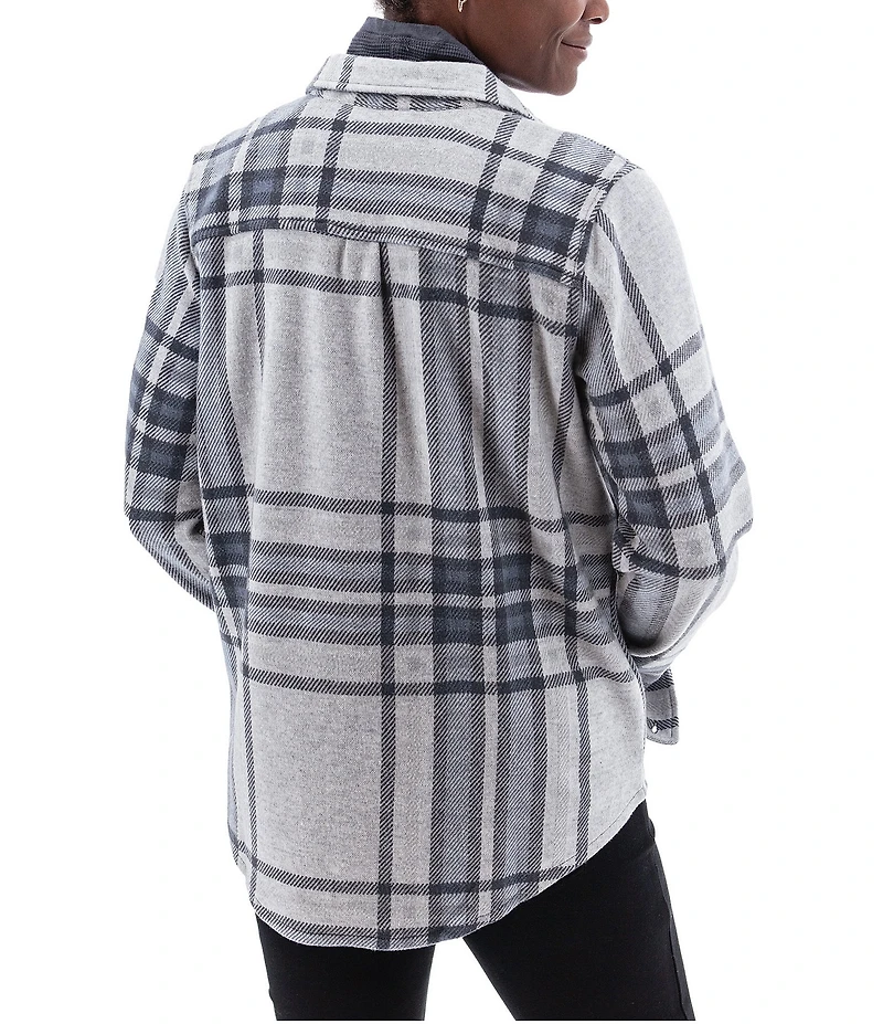 Aventura Luscious Plaid Soft Fleece Point Collar Button Front Shirt