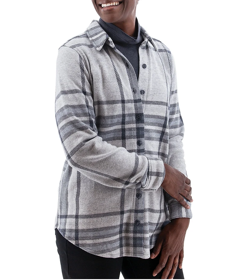 Aventura Luscious Plaid Soft Fleece Point Collar Button Front Shirt