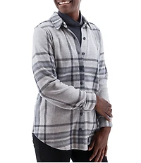 Aventura Luscious Plaid Soft Fleece Point Collar Button Front Shirt