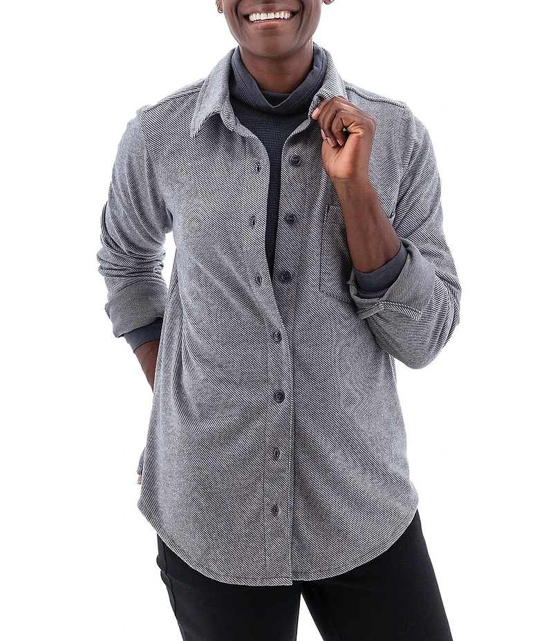 Aventura Luscious Solid Soft Fleece Point Collar Button Front Shirt