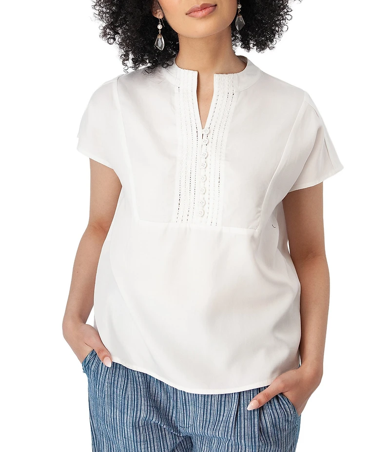 Aventura Margot Solid Woven Twill Mandarin Collar Top