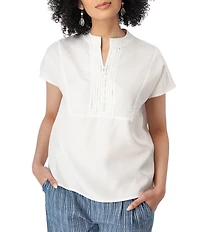 Aventura Margot Solid Woven Twill Mandarin Collar Top