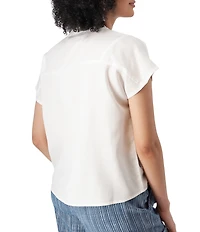 Aventura Margot Solid Woven Twill Mandarin Collar Top