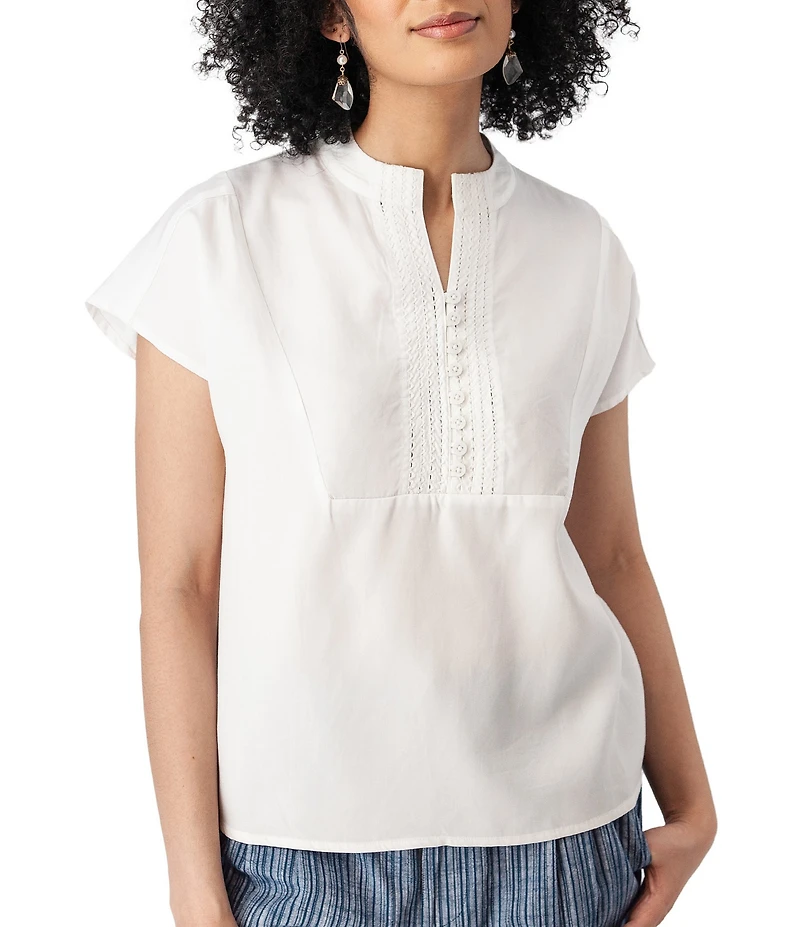 Aventura Margot Solid Woven Twill Mandarin Collar Top