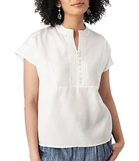 Aventura Margot Solid Woven Twill Mandarin Collar Top