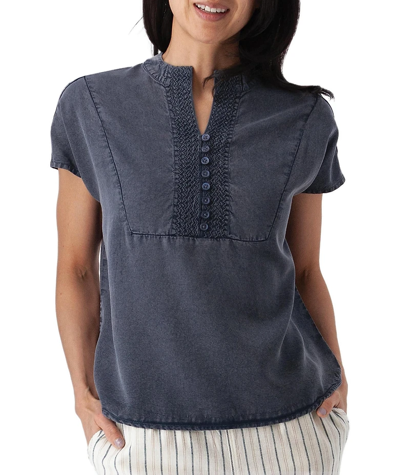 Aventura Margot Solid Woven Twill Mandarin Collar Top