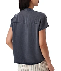 Aventura Margot Solid Woven Twill Mandarin Collar Top