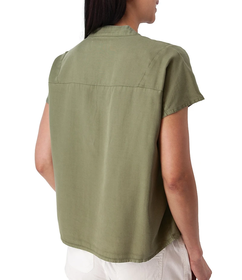 Aventura Margot Solid Woven Twill Mandarin Collar Top