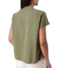 Aventura Margot Solid Woven Twill Mandarin Collar Top