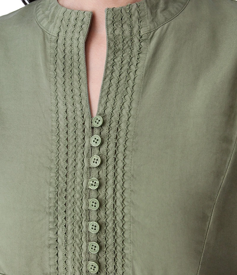 Aventura Margot Solid Woven Twill Mandarin Collar Top