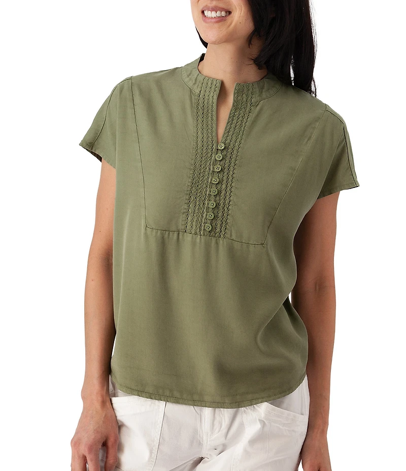 Aventura Margot Solid Woven Twill Mandarin Collar Top