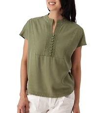 Aventura Margot Solid Woven Twill Mandarin Collar Top