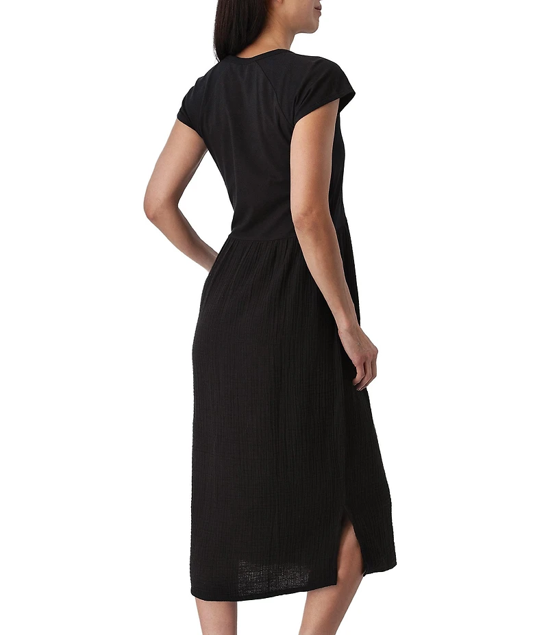 Aventura Midsummer Organic Cotton Blend Mixed Media Crew Neck Raglan Sleeve A-Line Midi Dress
