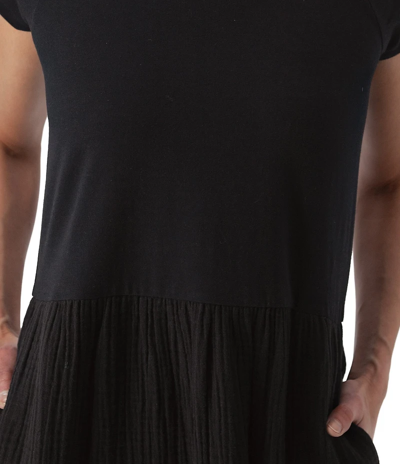 Aventura Midsummer Organic Cotton Blend Mixed Media Crew Neck Raglan Sleeve A-Line Midi Dress