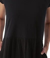 Aventura Midsummer Organic Cotton Blend Mixed Media Crew Neck Raglan Sleeve A-Line Midi Dress