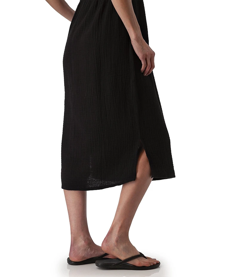 Aventura Midsummer Organic Cotton Blend Mixed Media Crew Neck Raglan Sleeve A-Line Midi Dress
