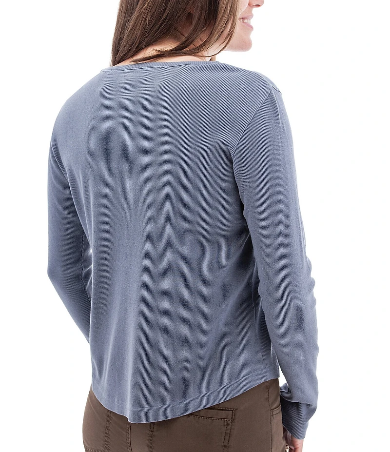 Aventura Nevis Organic Cotton Blend Henley Embroidered V-Neck Rib Knit Top
