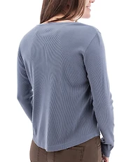 Aventura Nevis Organic Cotton Blend Henley Embroidered V-Neck Rib Knit Top