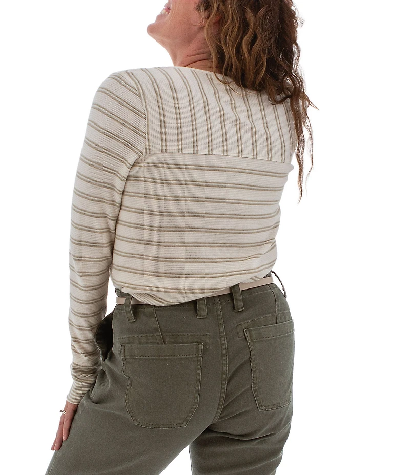 Aventura Nichole Henley Stripe Print Thermal Knit Top