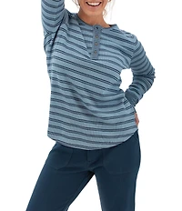 Aventura Nichole Henley Stripe Print Thermal Knit Top