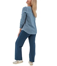 Aventura Nichole Henley Stripe Print Thermal Knit Top