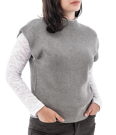 Aventura Pine Vest Ribbed Knit Mock Collar Cap Sleeve Dolman Top
