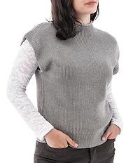 Aventura Pine Vest Ribbed Knit Mock Collar Cap Sleeve Dolman Top