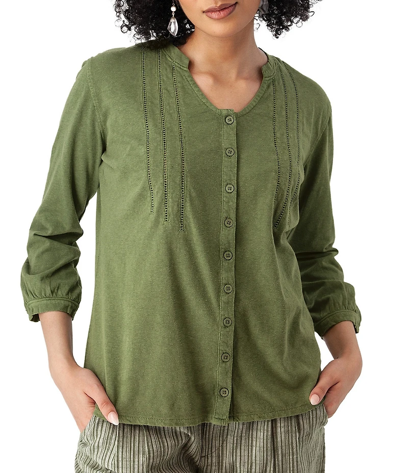 Aventura Simone Organic Cotton Blend 3/4 Sleeve Button Front Top