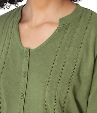 Aventura Simone Organic Cotton Blend 3/4 Sleeve Button Front Top