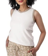 Aventura Solana Rib Knit Crochet Trim V-Neck Sleeveless Tank