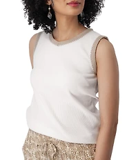 Aventura Solana Rib Knit Crochet Trim V-Neck Sleeveless Tank