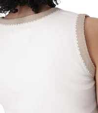 Aventura Solana Rib Knit Crochet Trim V-Neck Sleeveless Tank