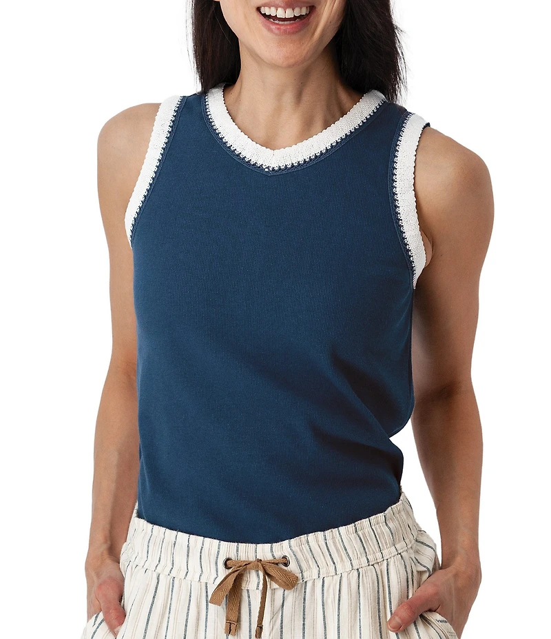 Aventura Solana Rib Knit Crochet Trim V-Neck Sleeveless Tank